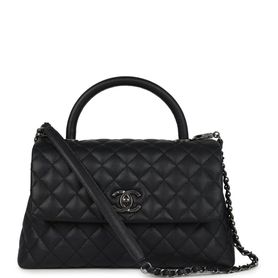 Chanel Medium Coco Top Handle Black Caviar Aged Ruthenium Hardware Coco Handle Shoulder Bag | Studio Nafay