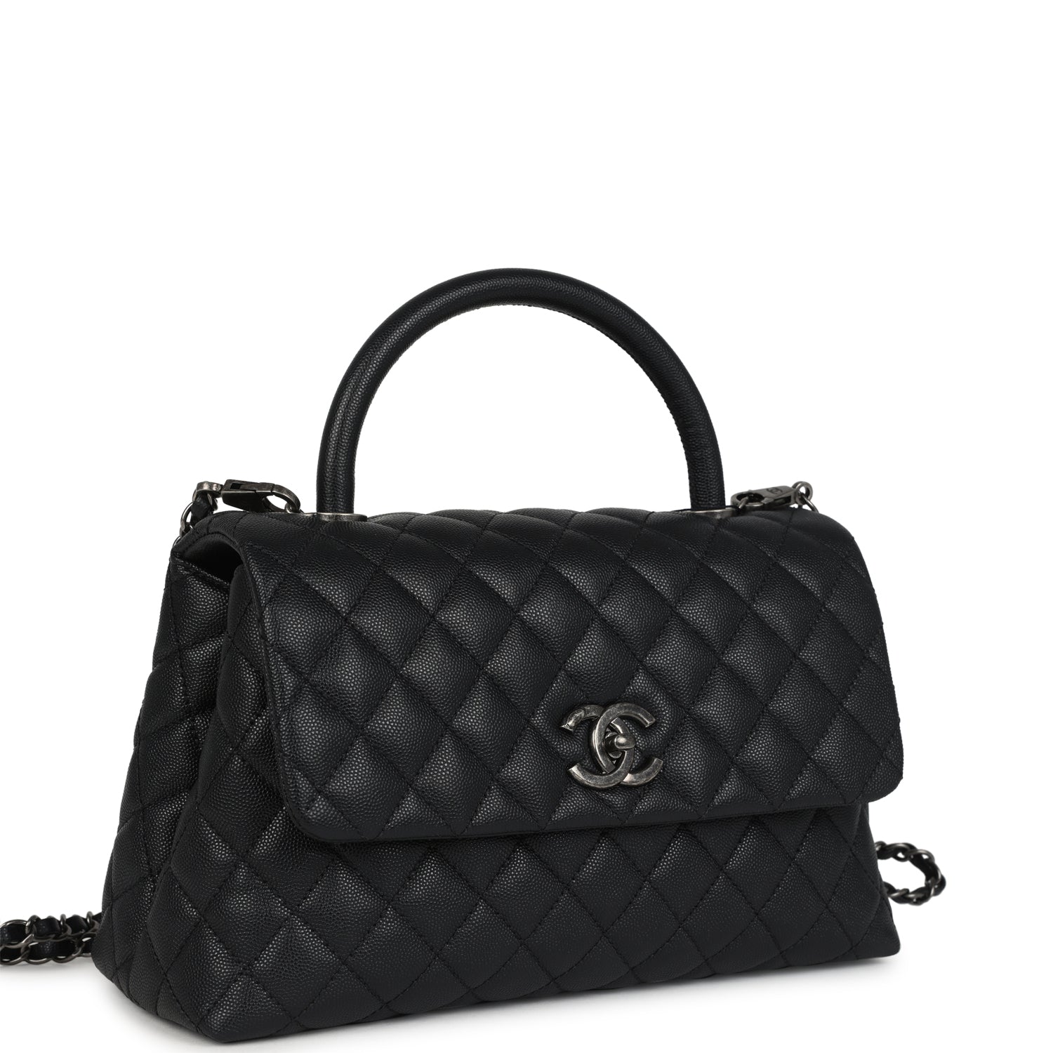 Chanel Medium Coco Top Handle Black Caviar Aged Ruthenium Hardware Coco Handle Shoulder Bag
