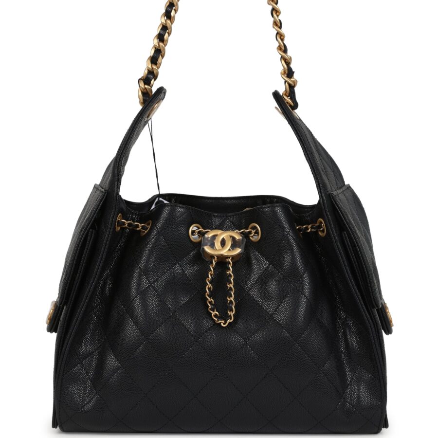 Chanel Small 25 Hobo Bag Black Caviar Antique Gold Hardware | Studio Nafay