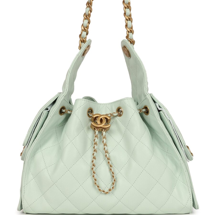 Chanel Small 25 Hobo Bag Light Green Caviar Antique Gold Hardware | Studio Nafay