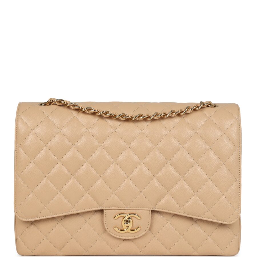 Chanel Maxi Classic Double Flap Bag Beige Caviar Gold Hardware | Studio Nafay