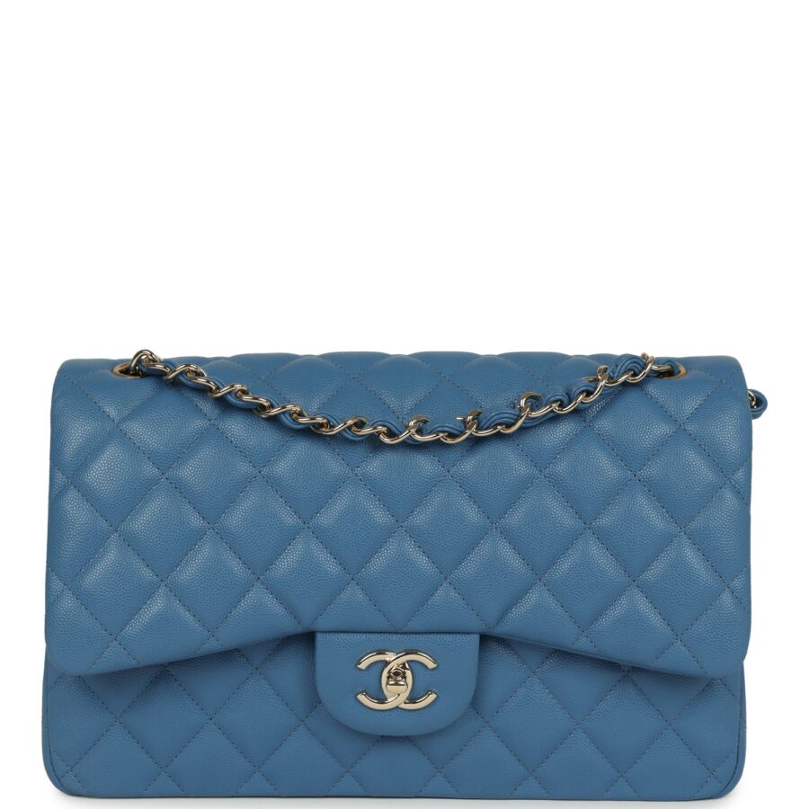 Chanel Jumbo Classic Double Flap Bag Blue Caviar Silver Hardware | Studio Nafay