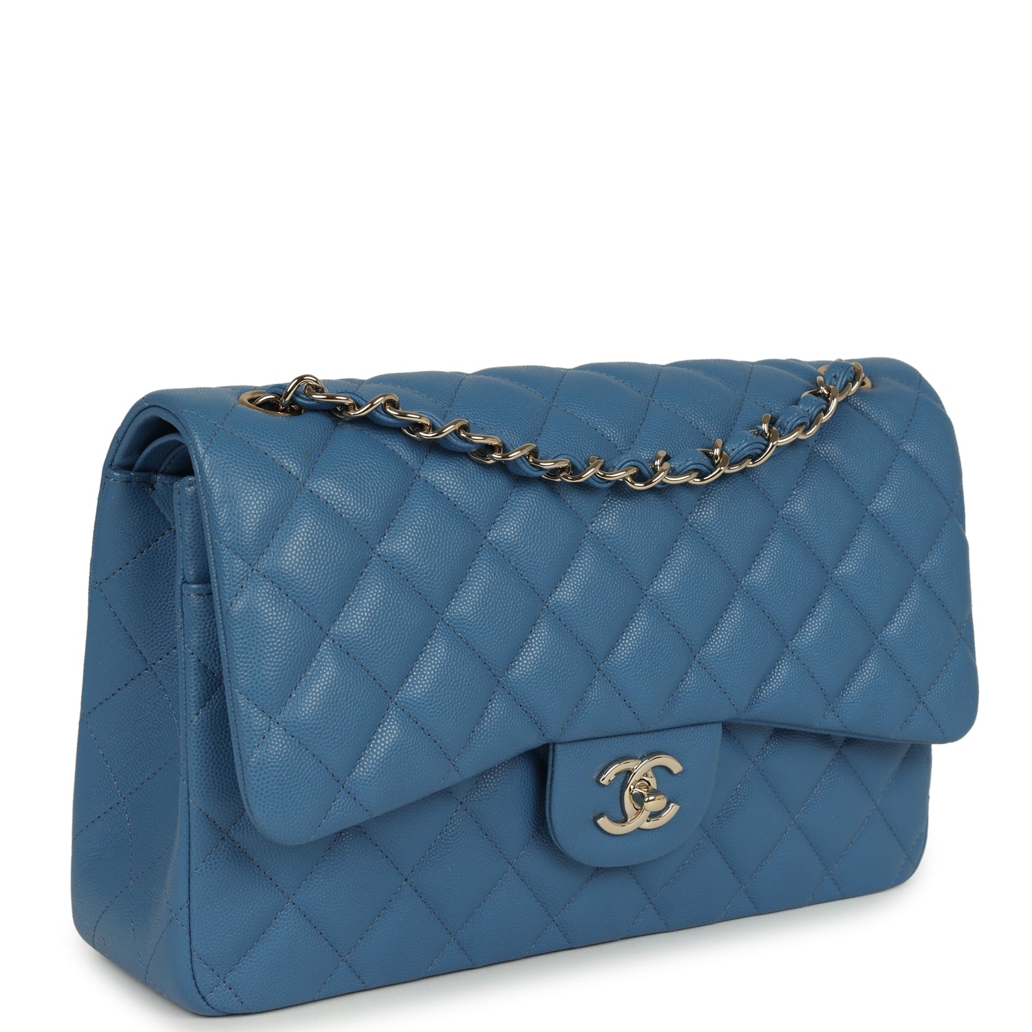 Chanel Jumbo Classic Double Flap Bag Blue Caviar Silver Hardware