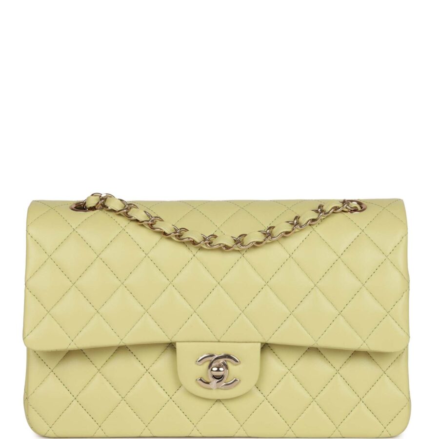 Chanel Medium Classic Double Flap Bag Light Green Lambskin Light Gold Hardware | Studio Nafay