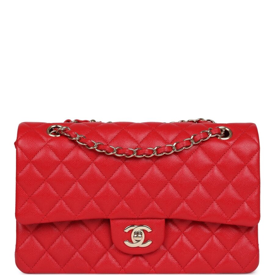Chanel Medium Classic Double Flap Red Caviar Light Gold Hardware Crossbody | Studio Nafay