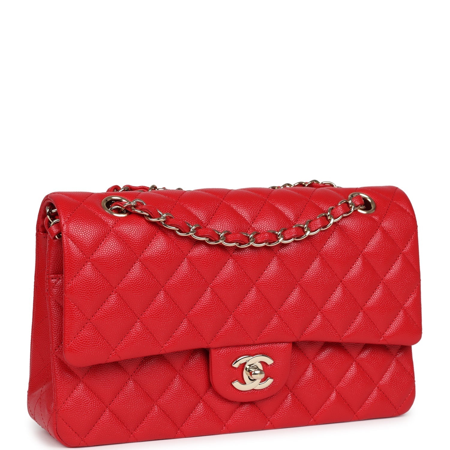 Chanel Medium Classic Double Flap Red Caviar Light Gold Hardware Crossbody
