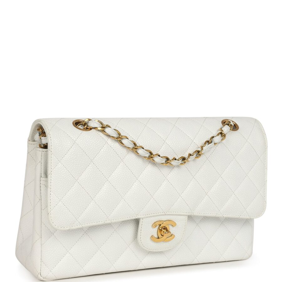 Chanel Medium Classic Double Flap White Caviar Gold Hardware Shoulder Bag | Studio Nafay