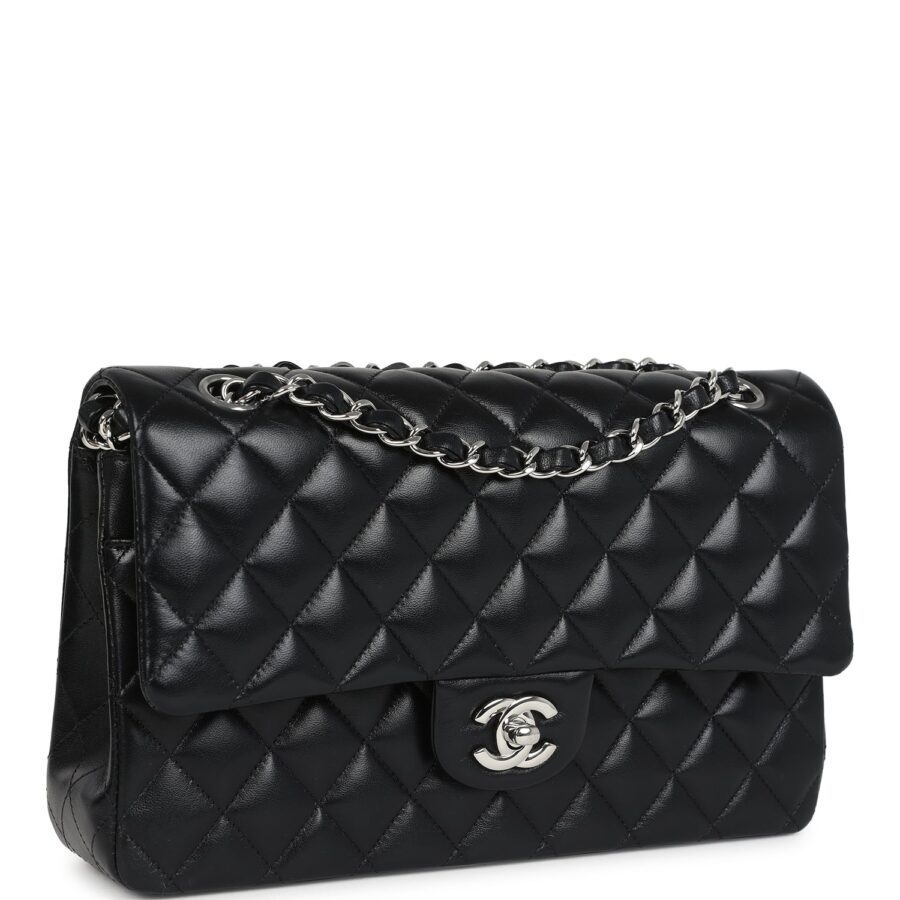 Chanel Medium Classic Double Flap Bag Black Lambskin Silver Hardware | Studio Nafay