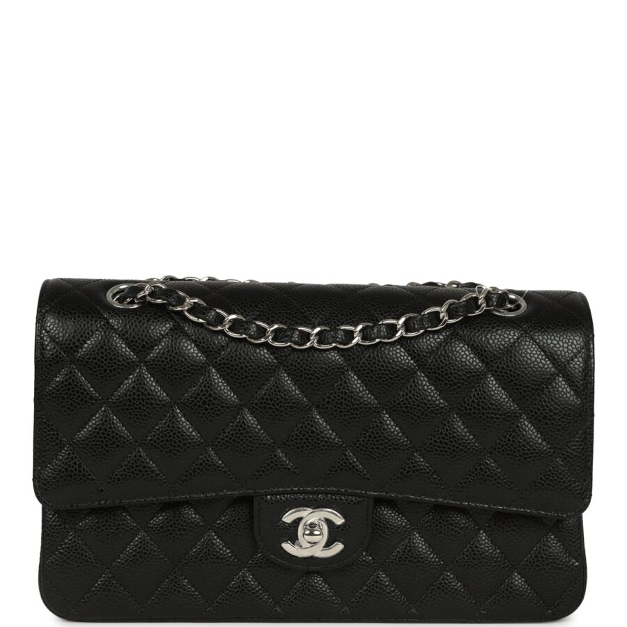 Chanel Medium Classic Double Flap Black Caviar Silver Hardware Shoulder Bag | Studio Nafay