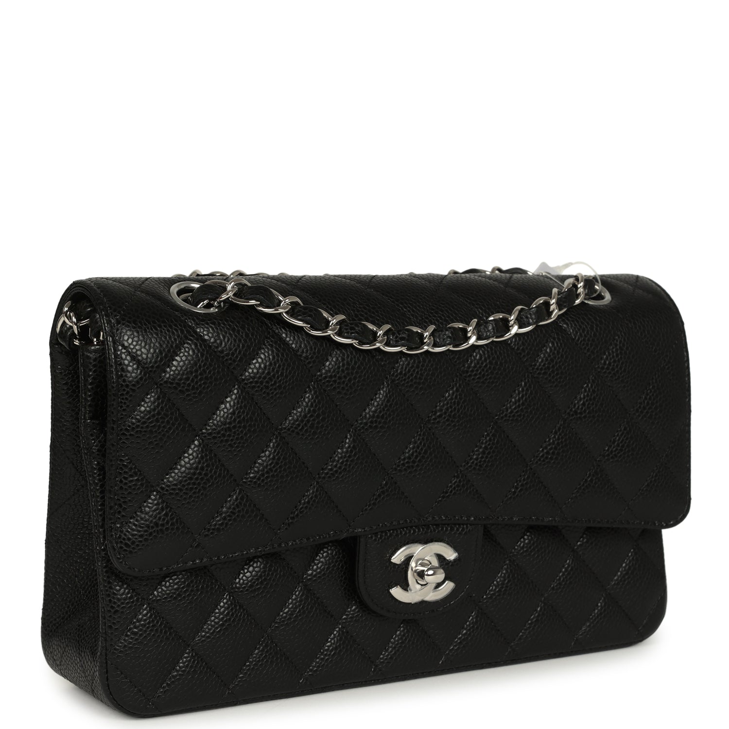 Chanel Medium Classic Double Flap Black Caviar Silver Hardware Shoulder Bag