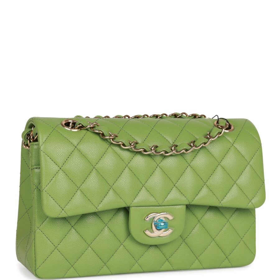 Chanel Small Classic Double Flap Green Caviar Light Gold Hardware | Studio Nafay