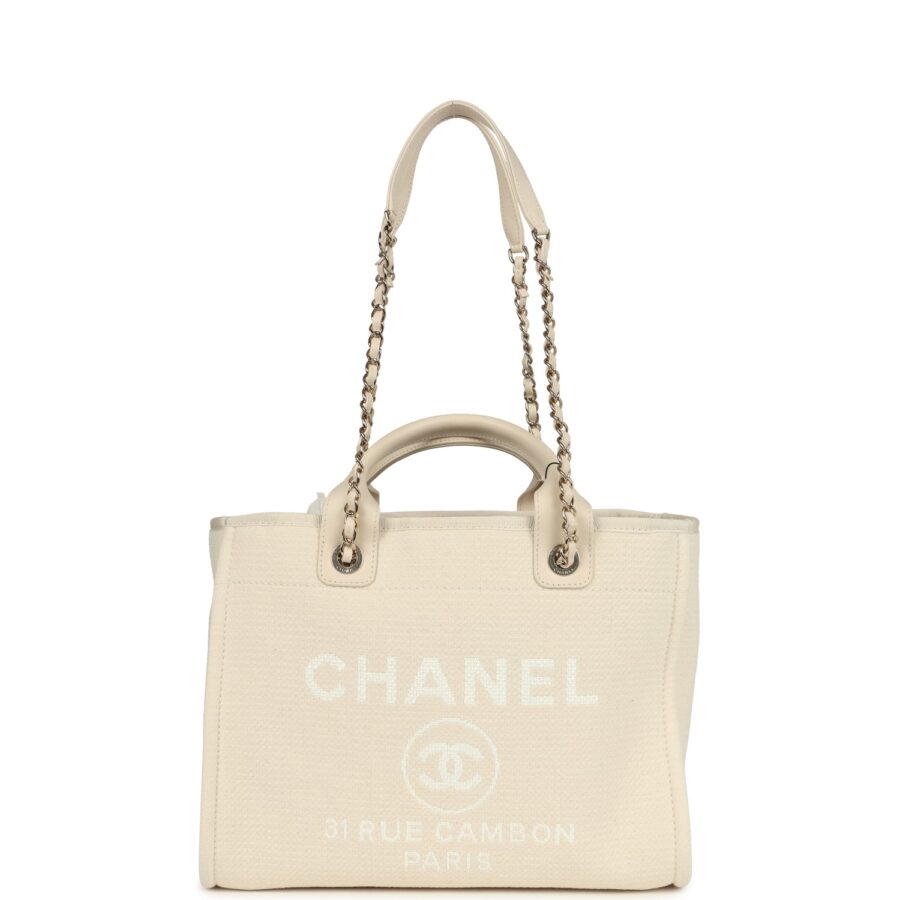 Chanel Small Deauville Shopping Tote Ivory Canvas Light Gold Hardware Book Tote | Studio Nafay