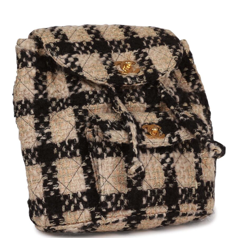 Chanel Duma Backpack Beige and Black Tweed Gold Hardware | Studio Nafay