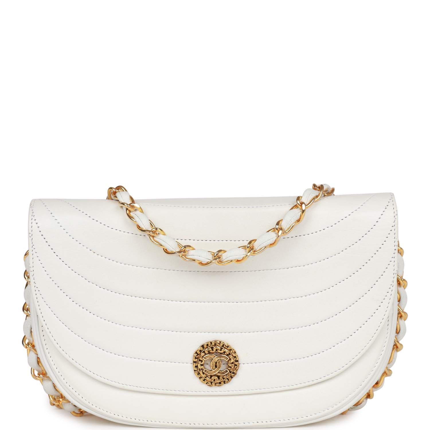 Chanel Flap Lambskin White Crossbody Bag