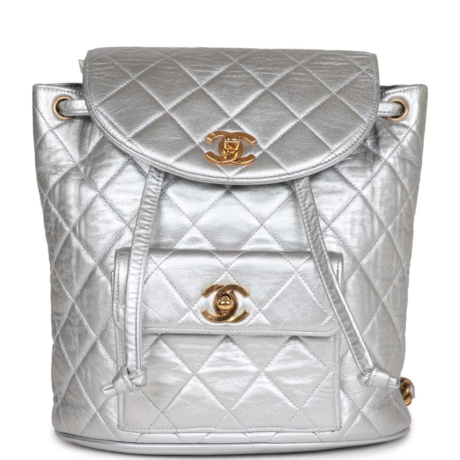 Chanel Duma Backpack Silver Metallic Lambskin Gold Hardware