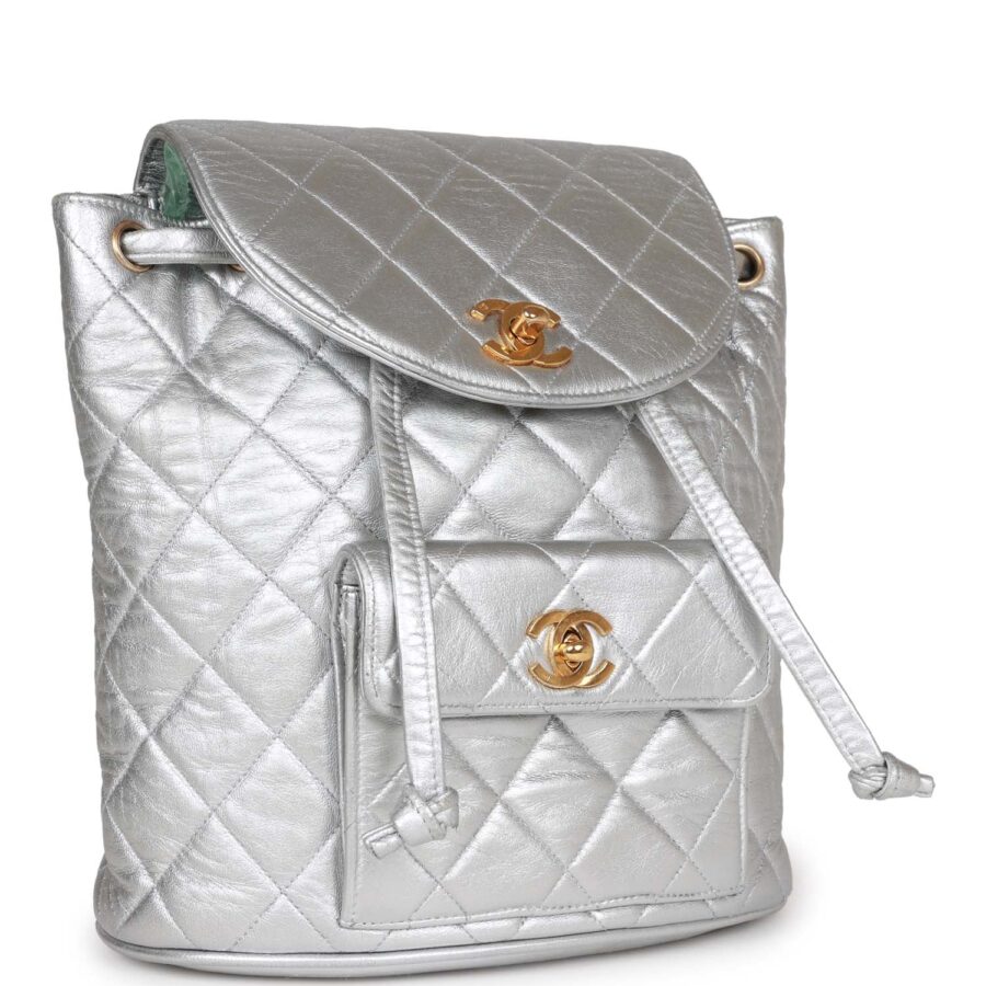 Chanel Duma Backpack Silver Metallic Lambskin Gold Hardware | Studio Nafay