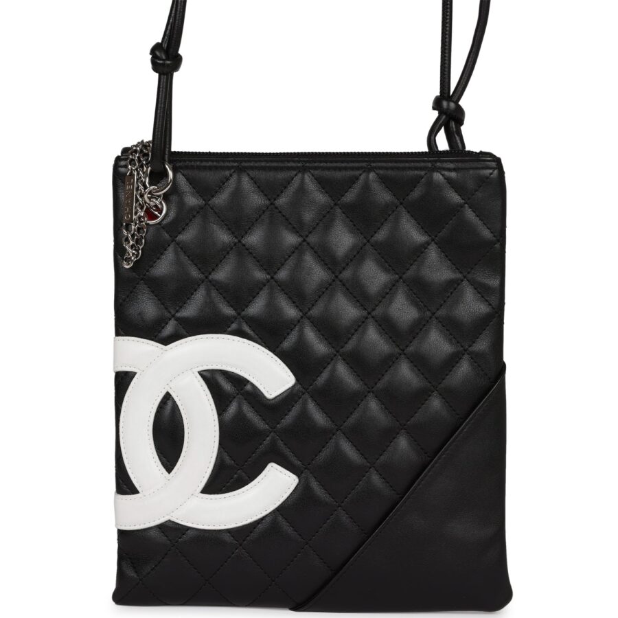 Chanel Cambon Flat Messenger Black and White Lambskin Silver Hardware Handbag | Studio Nafay