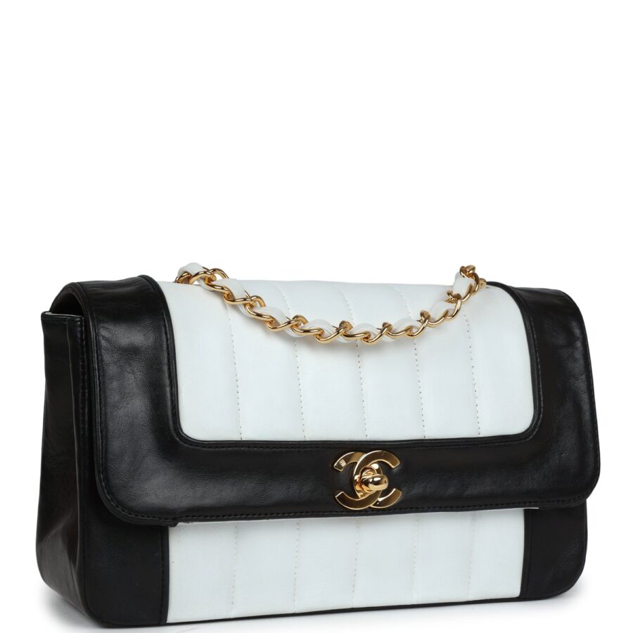 Chanel Small Mademoiselle Flap White and Navy Lambskin Gold Hardware Crossbody | Studio Nafay