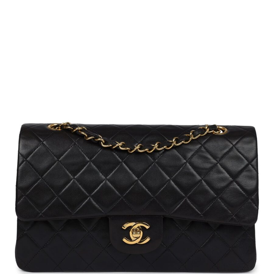 Chanel Medium Classic Double Flap Black Lambskin Gold Hardware Shoulder Bag | Studio Nafay