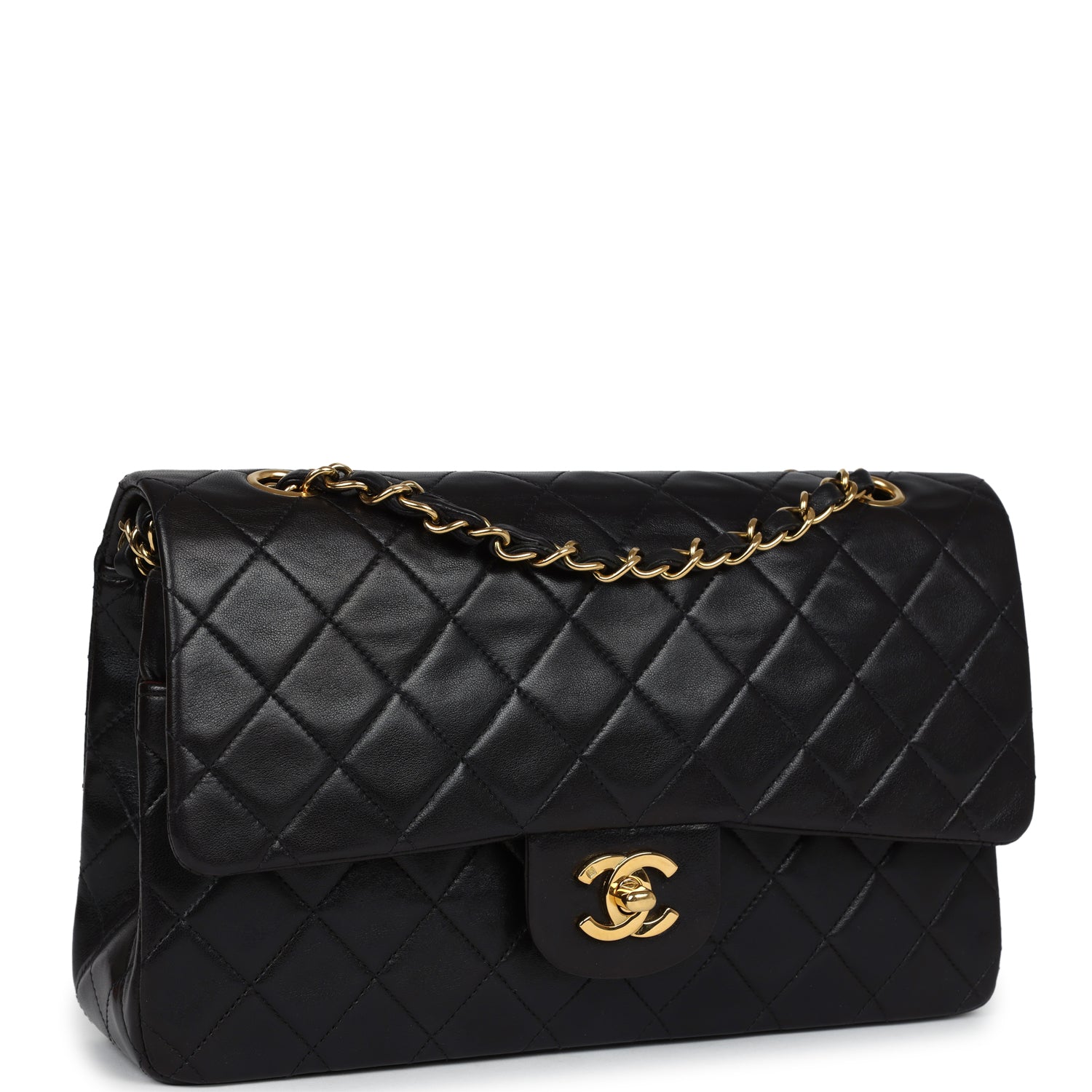 Chanel Medium Classic Double Flap Black Lambskin Gold Hardware Shoulder Bag