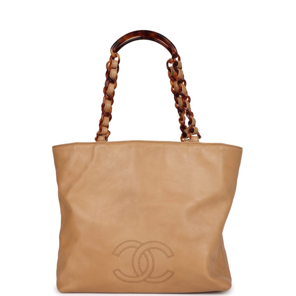 Chanel CC Shopping Tote Beige Lambskin Tortoiseshell Bakelite Hardware - Product Image 2