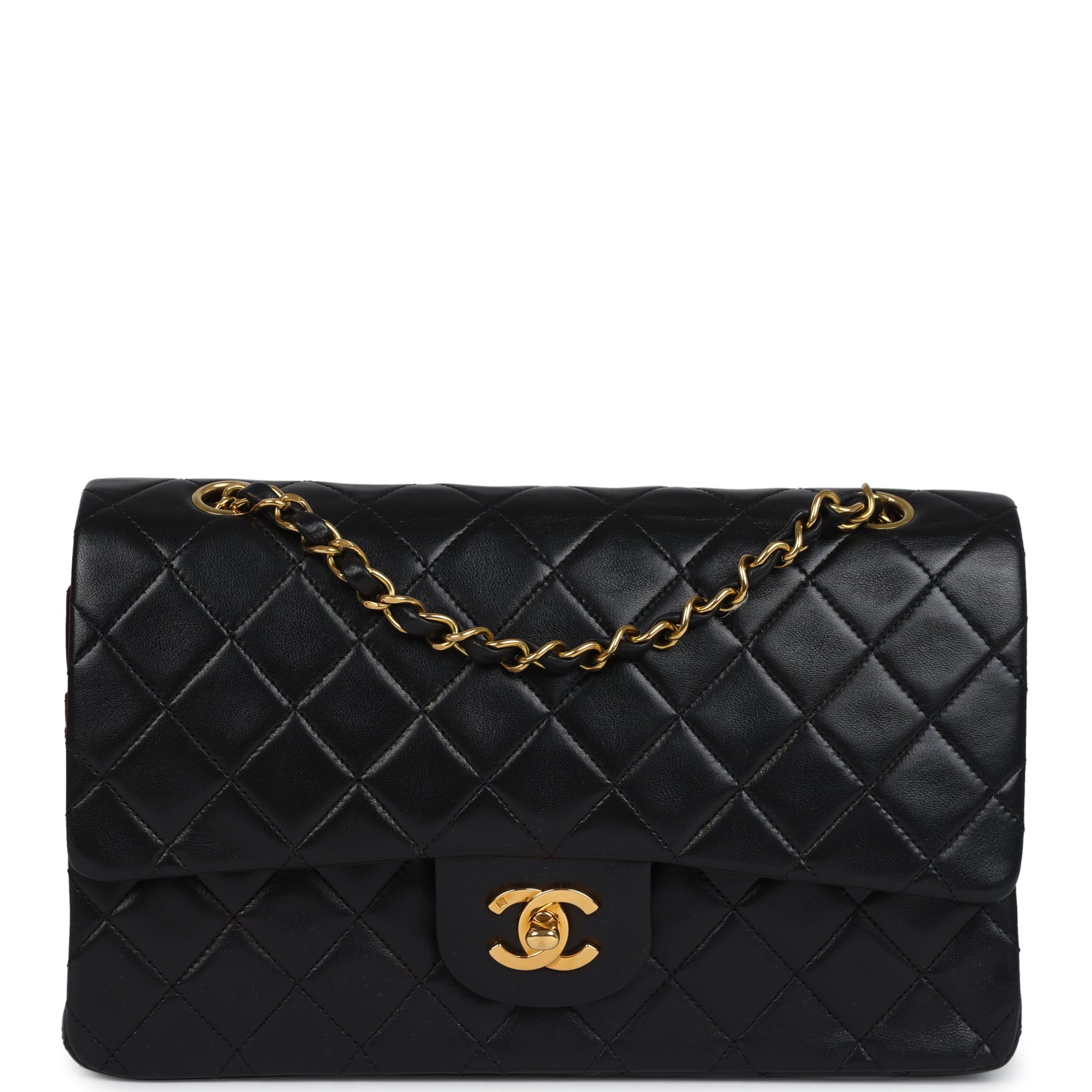 Chanel Medium Classic Double Flap Bag Black Lambskin Gold Hardware