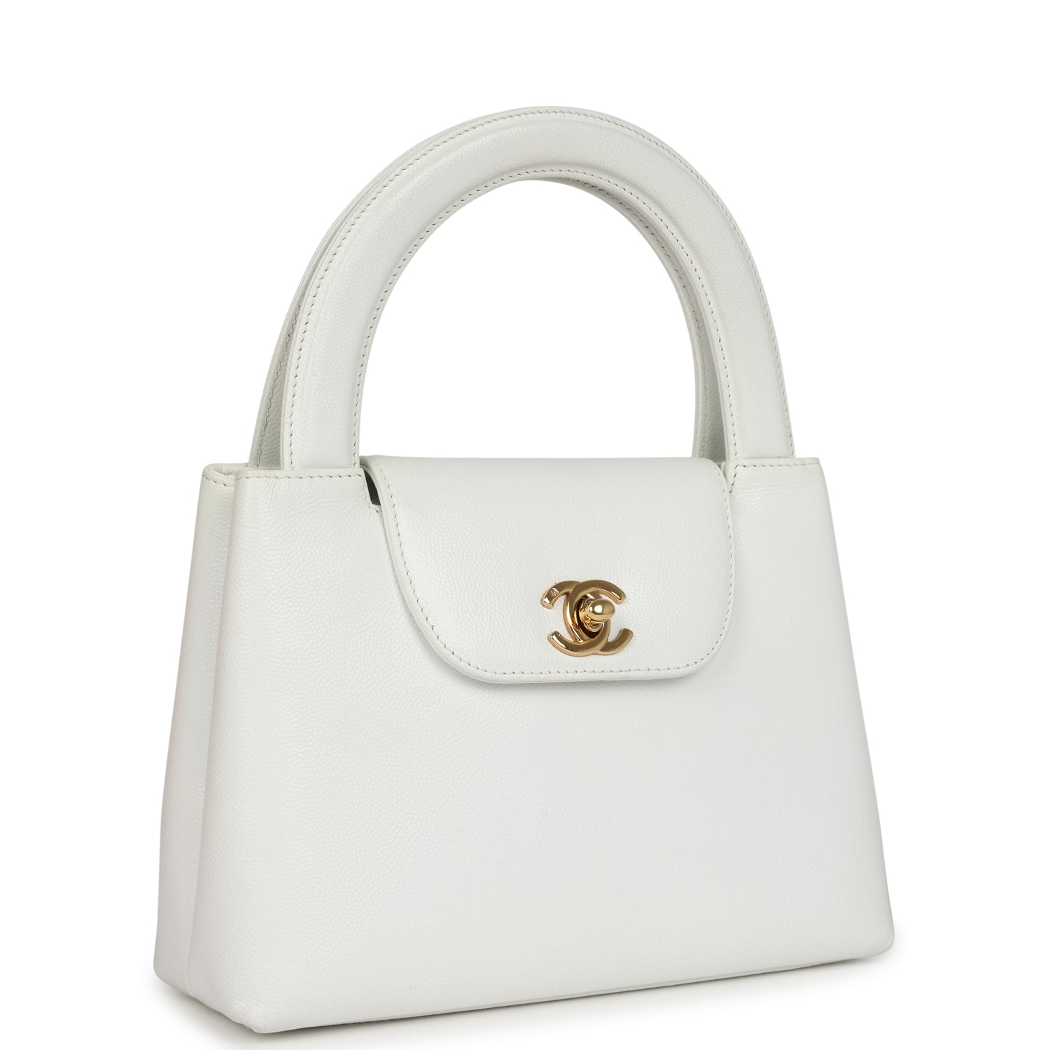Chanel Small Kelly White Caviar Gold Hardware Shoulder Bag