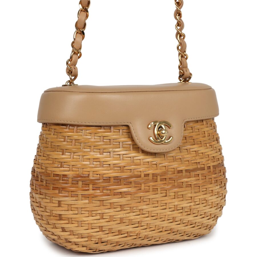 Chanel Basket Bag Beige Lambskin and Rattan Wicker Gold Hardware | Studio Nafay