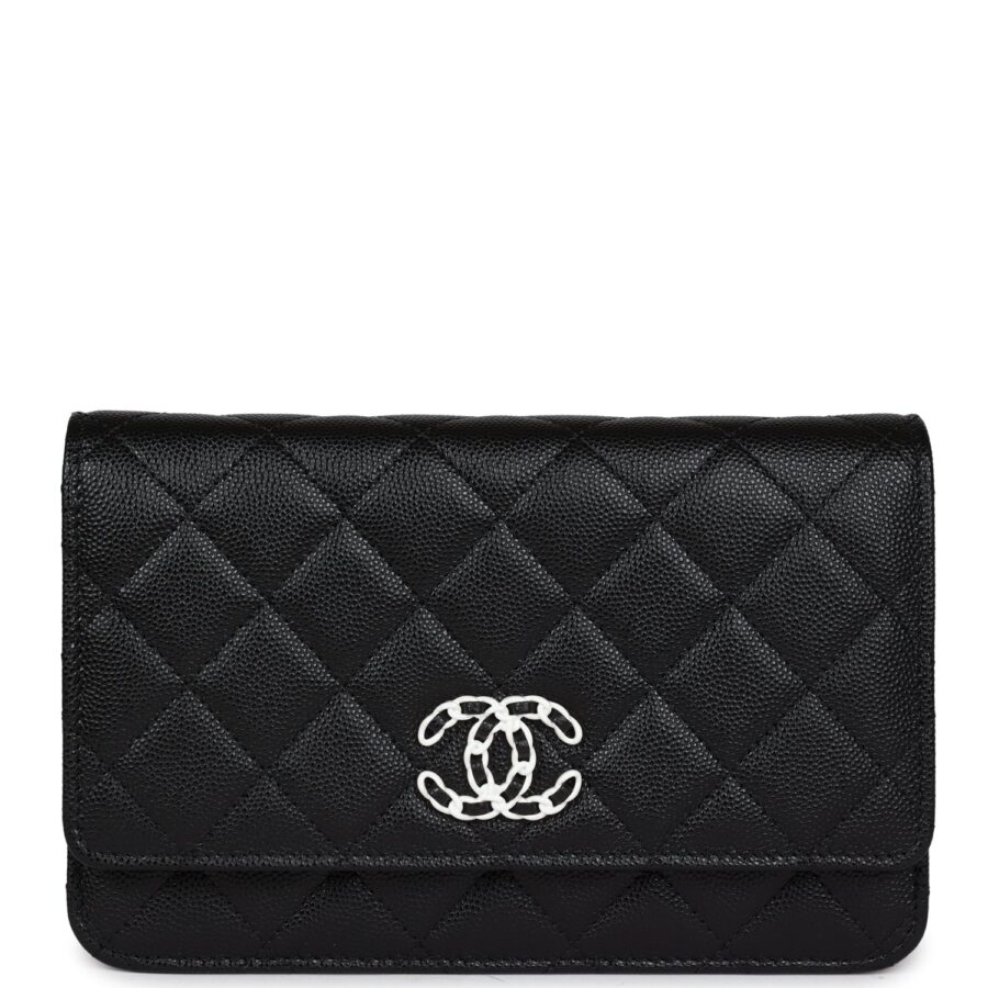 Chanel Wallet On Chain WOC Black Caviar White and Silver Hardware Crossbody | Studio Nafay