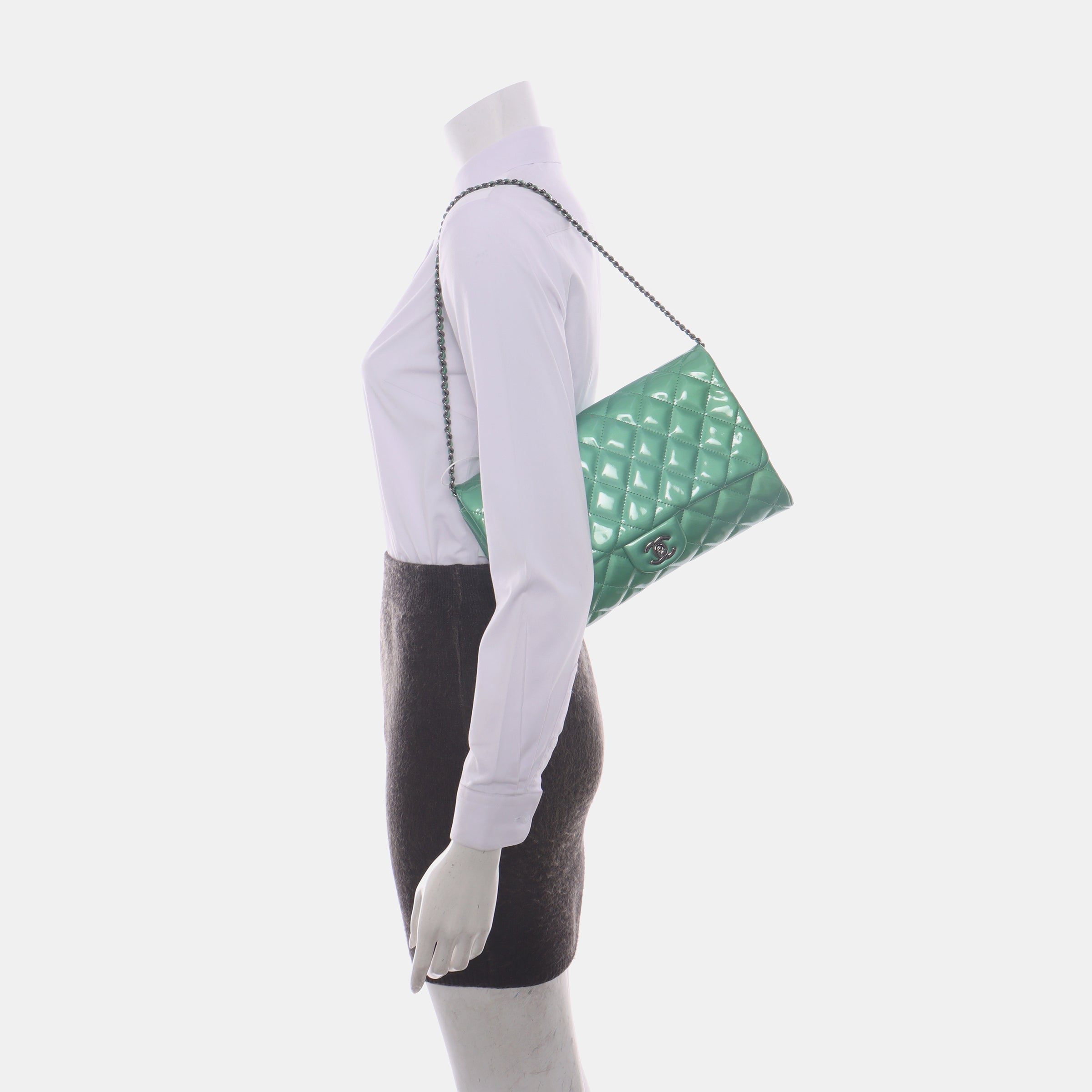 Chanel Leather Patent Green Shoulder Bag