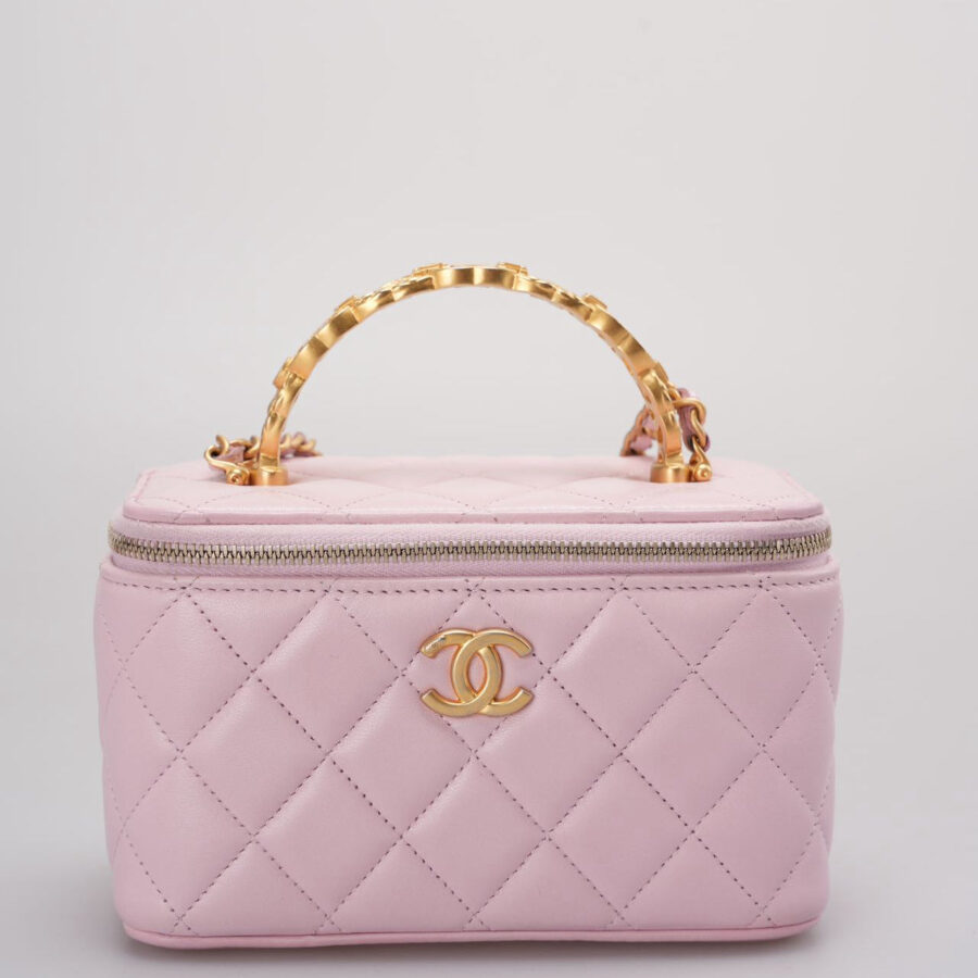 Chanel Vanity Case in Light Pink Quilted Lambskin with Crystal Handle from | Studio Nafay