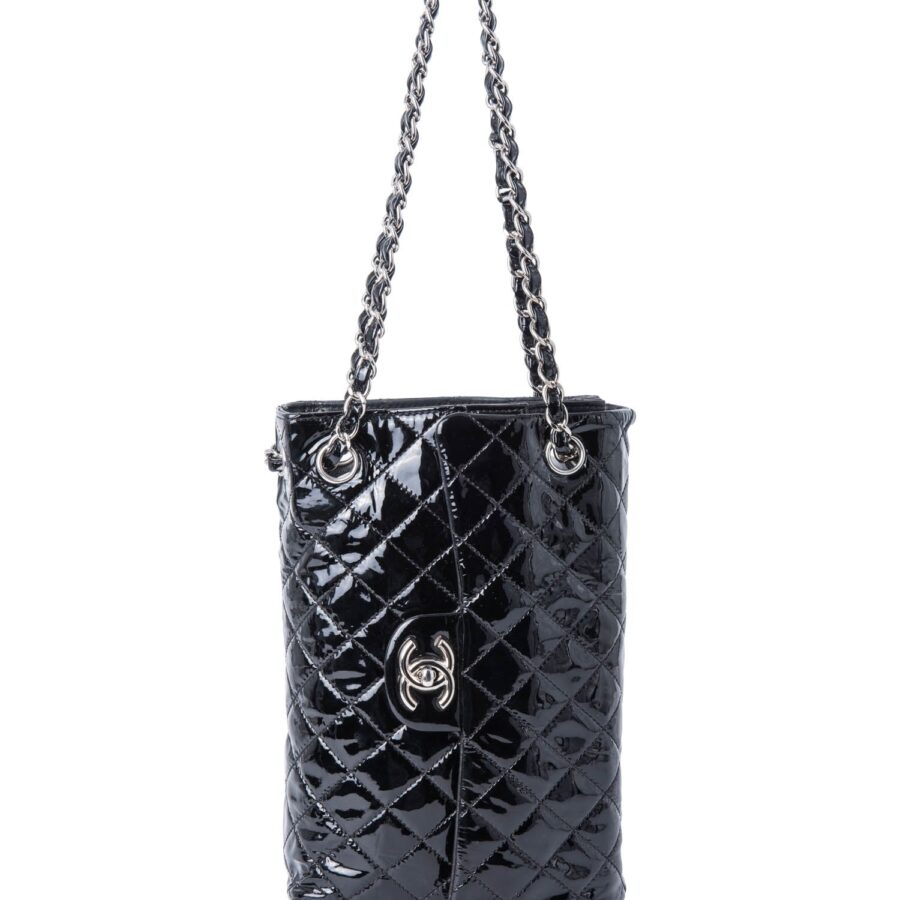 Chanel. Patent Leather Medium Flap Bag Black Silver | Studio Nafay