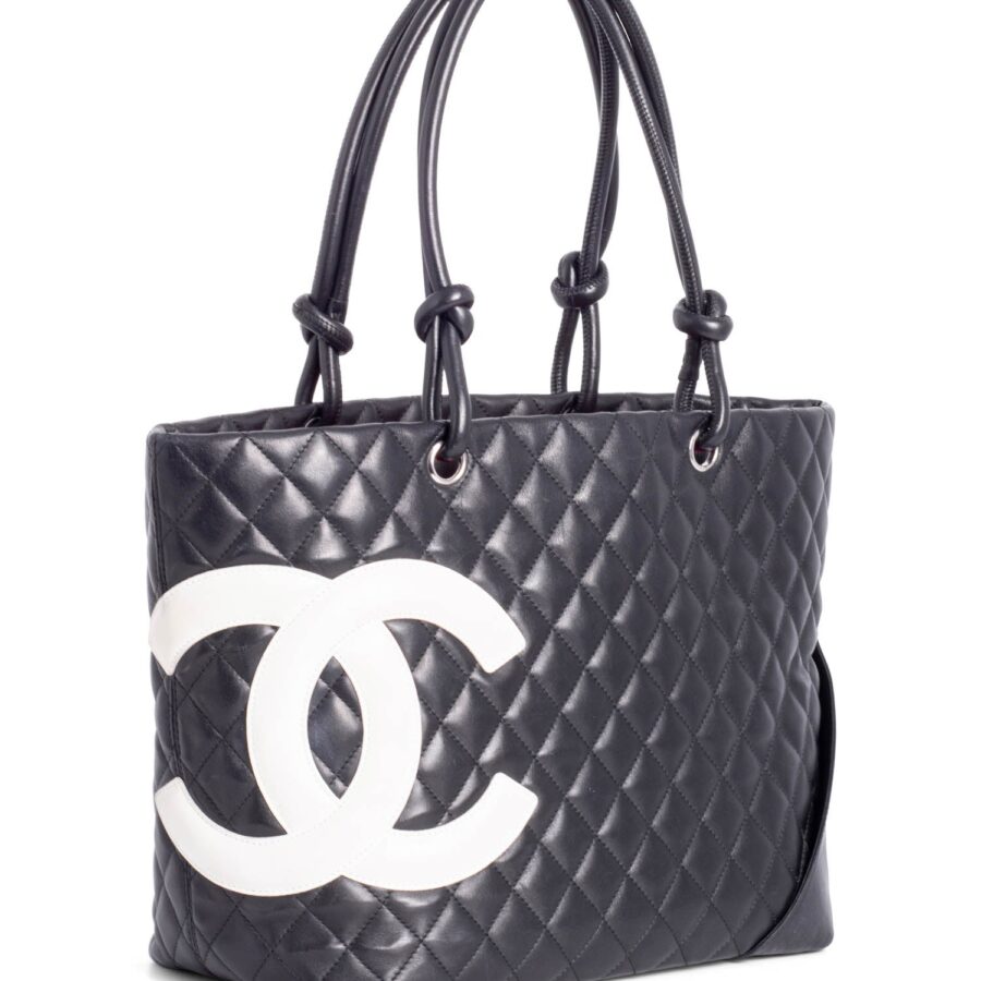 Chanel CC Logo Cambon Shopper Bag Black White | Studio Nafay