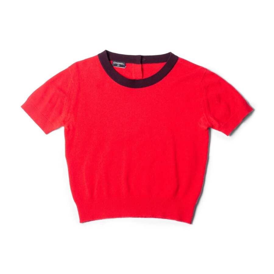 Chanel CC Logo Cashmere Cropped Top Burgundy Red | Studio Nafay