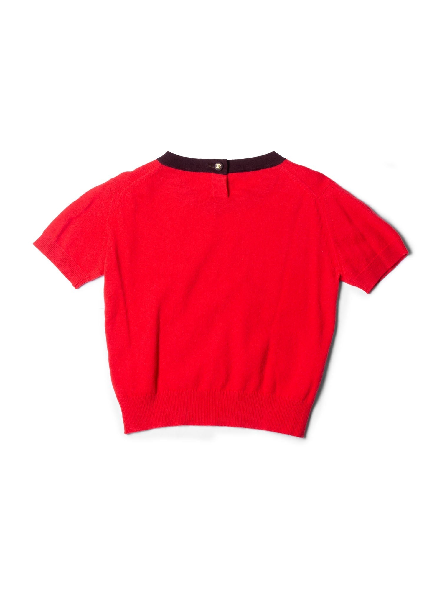 Chanel CC Logo Cashmere Cropped Top Burgundy Red