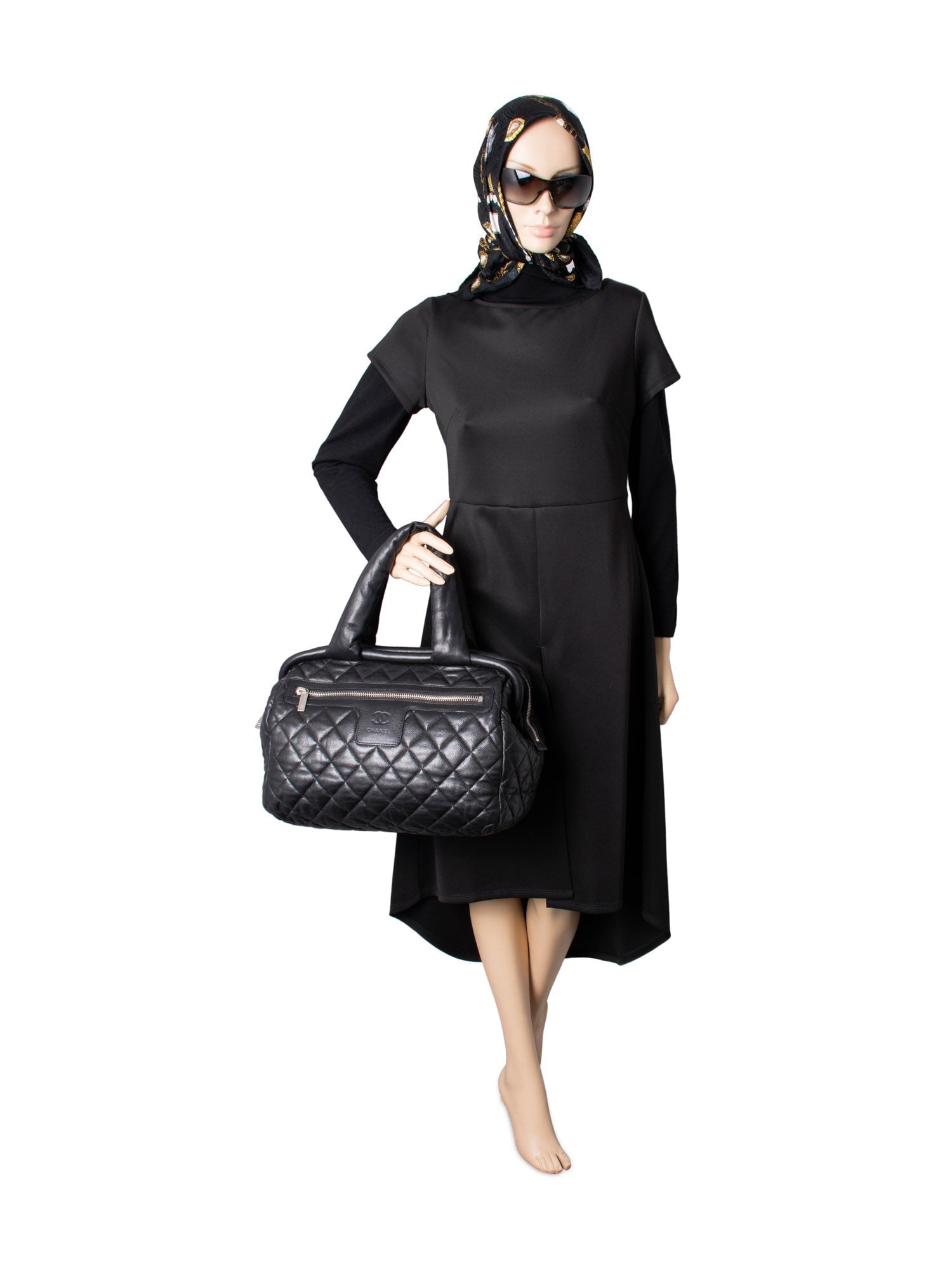 Chanel CC Logo Caviar Leather Cocoon Duffle Bag Black