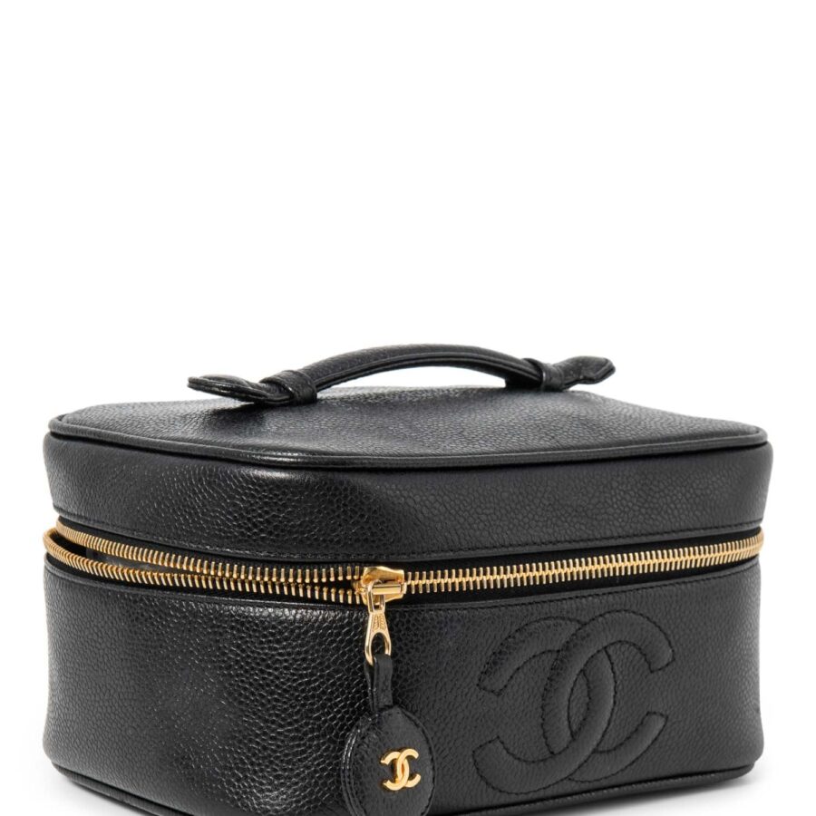 Chanel CC Logo Caviar Leather Top Handle Vanity Bag Black | Studio Nafay