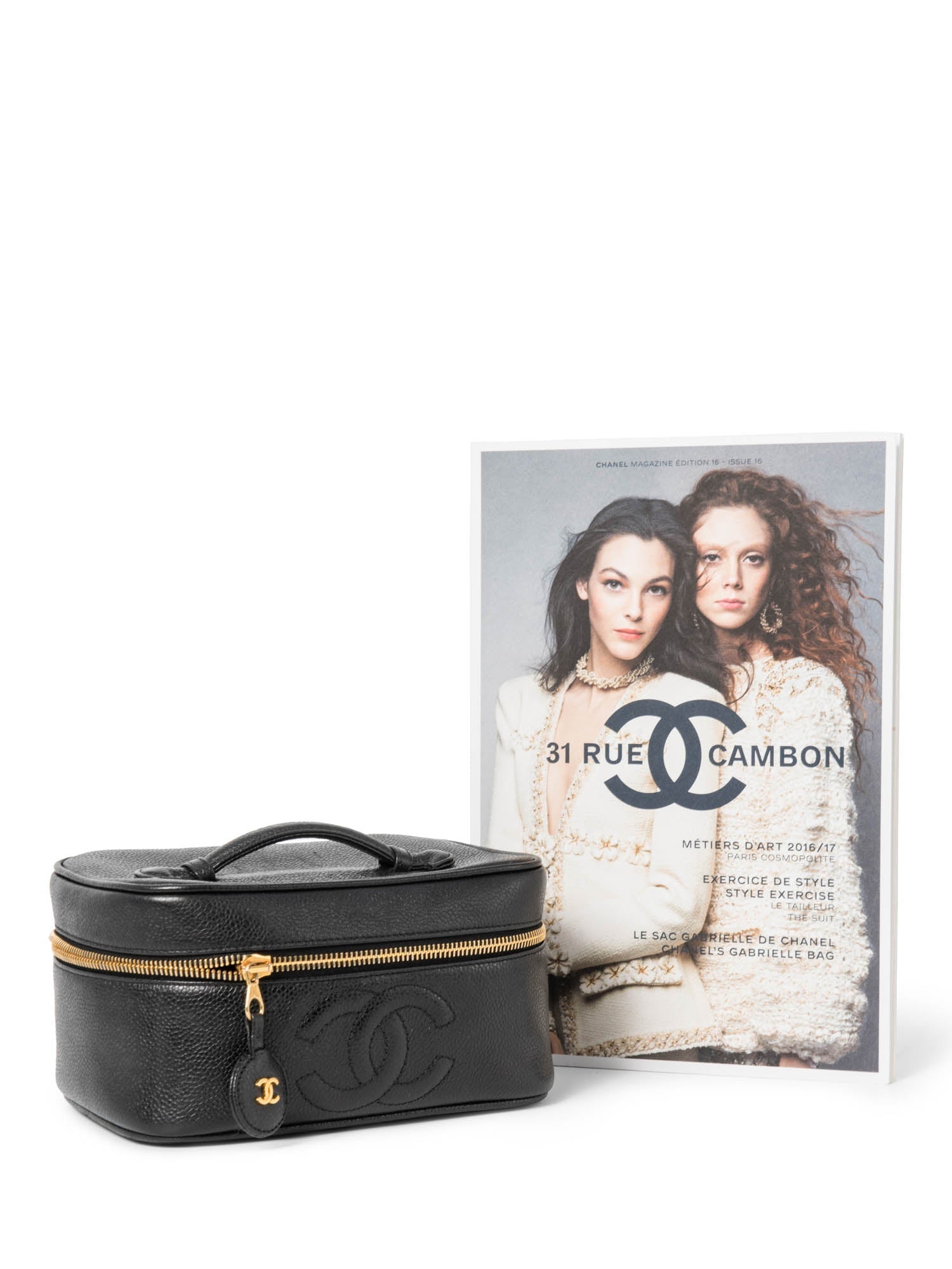 Chanel CC Logo Caviar Leather Top Handle Vanity Bag Black