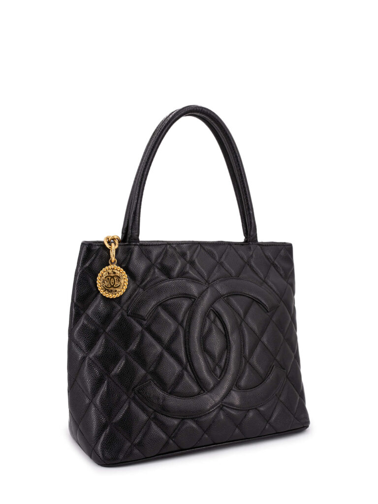 Chanel CC Logo Caviar Quilted Leather Medallion Bag Black | Studio Nafay