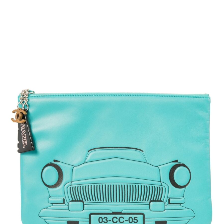 Chanel CC Logo Leather Habana Clutch Aqua Blue | Studio Nafay