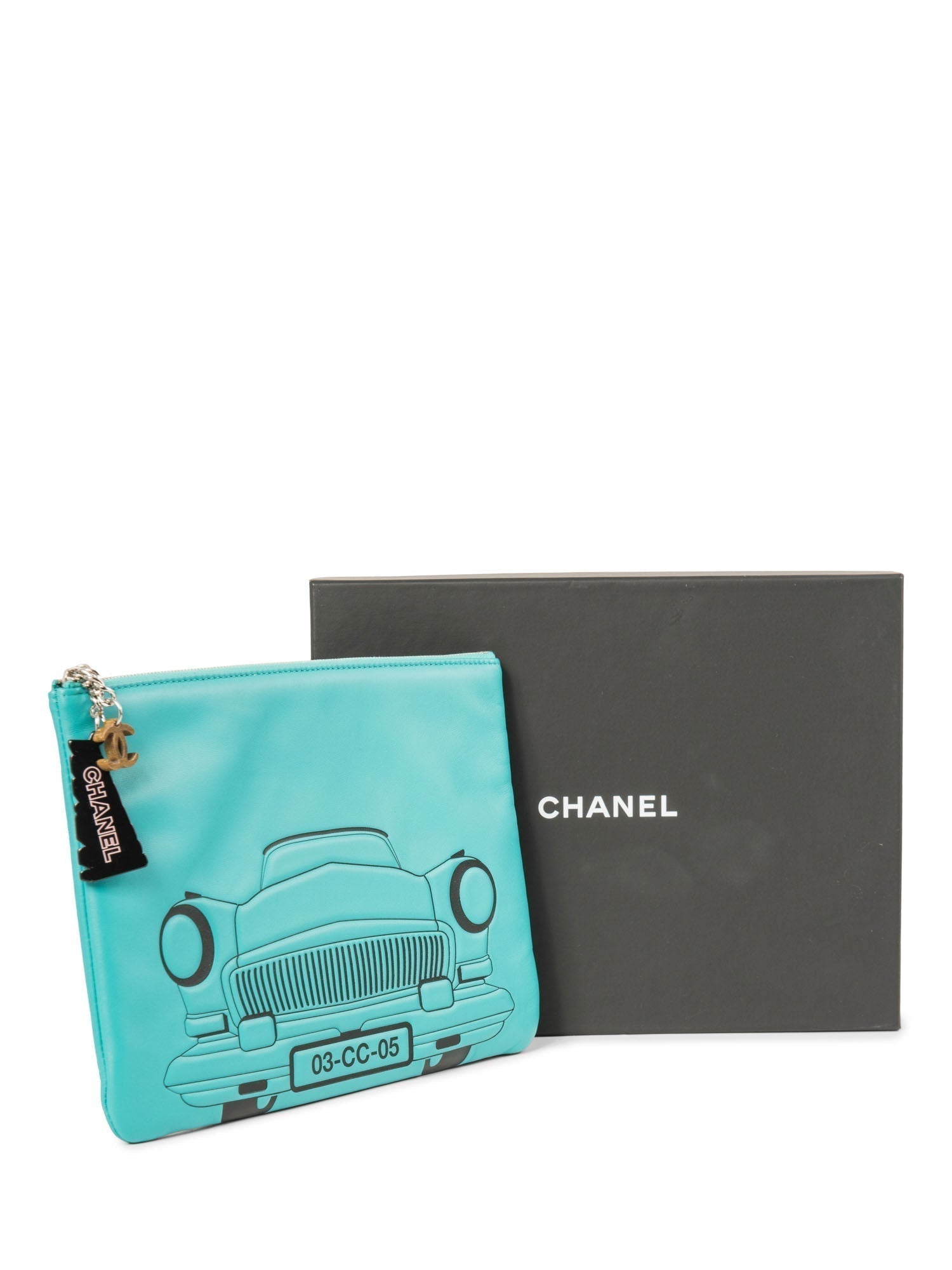 Chanel CC Logo Leather Habana Clutch Aqua Blue
