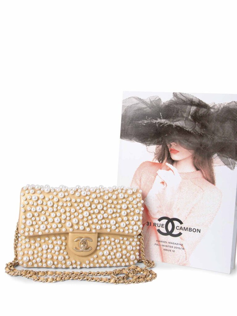 Chanel CC Logo Pearl Mini Flap Messenger Bag Gold | Studio Nafay