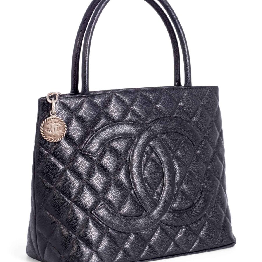 Chanel CC Logo Quilted Caviar Leather Bag Black | Studio Nafay