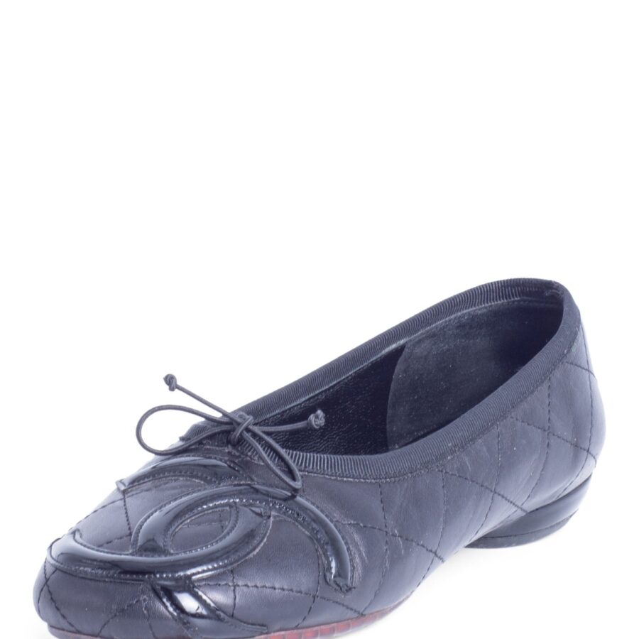 Chanel CC Logo Quilted Leather Ballet Flats Black | Studio Nafay