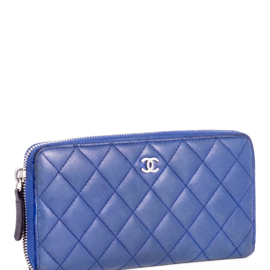 Chanel CC Logo Quilted Leather Continental Zip Around Wallet Blue | Studio Nafay