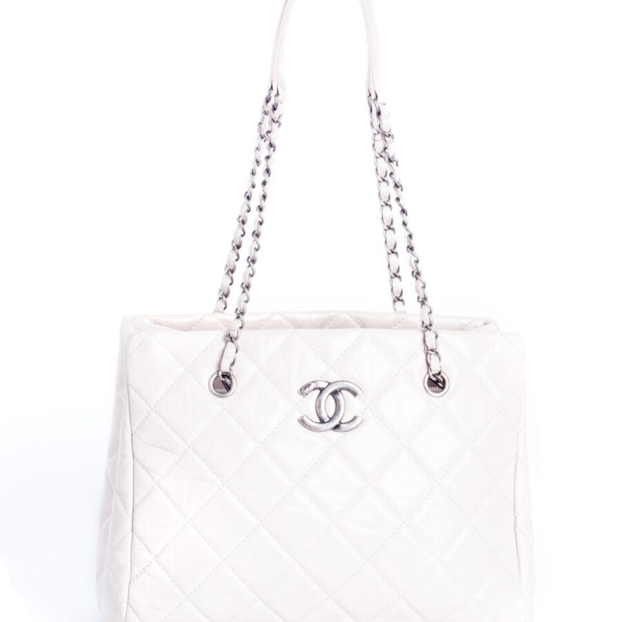 Chanel CC Logo Quilted Leather Grand Shopper Bag Light Taupe | Studio Nafay