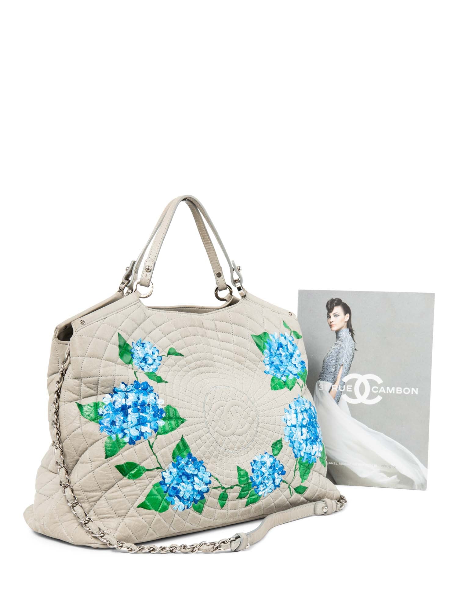 Chanel CC Logo Quilted Leather Hydrangea Shopper Bag Gray