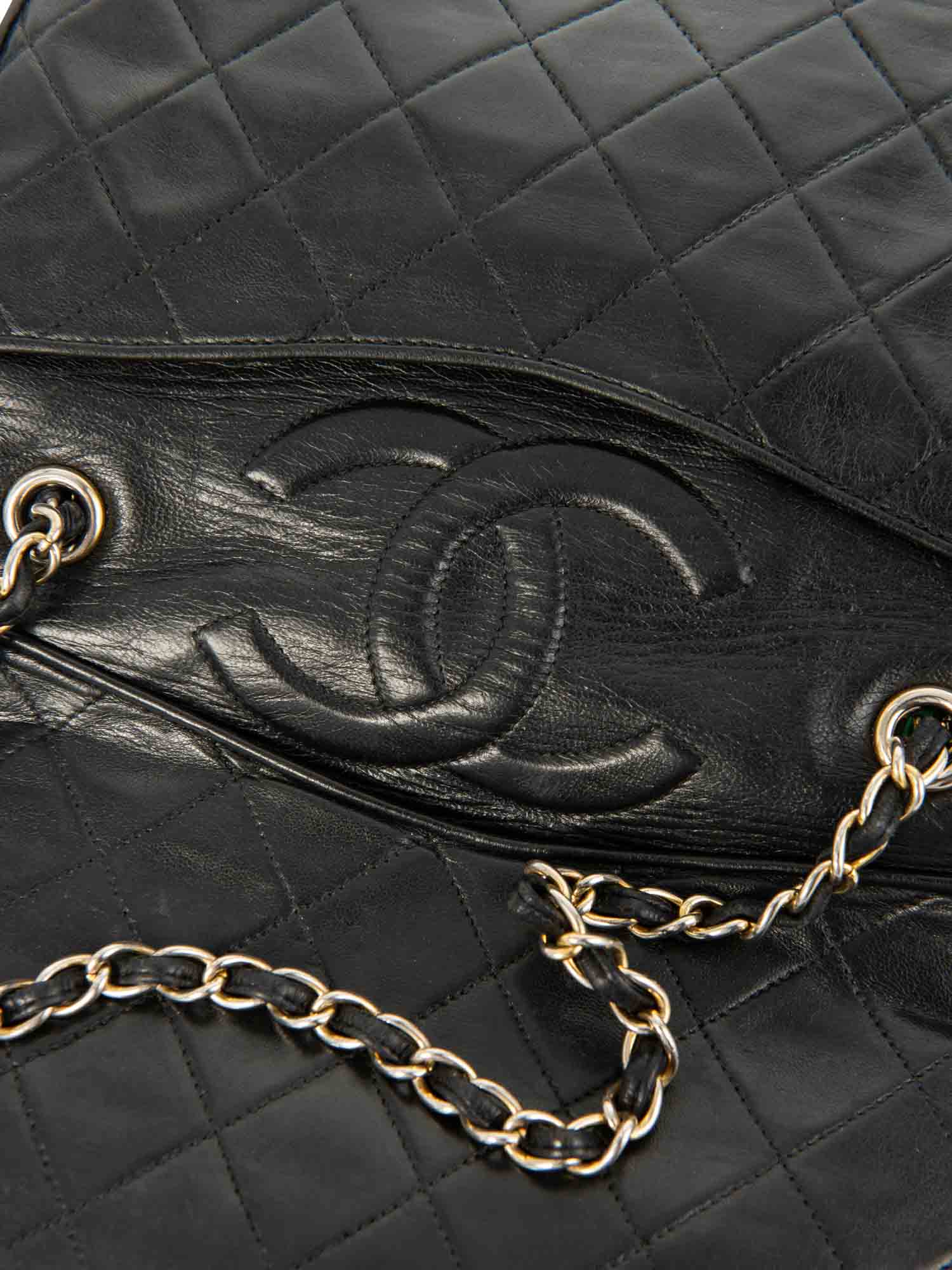 Chanel CC Logo Quilted Leather Messenger Bag Black Gold