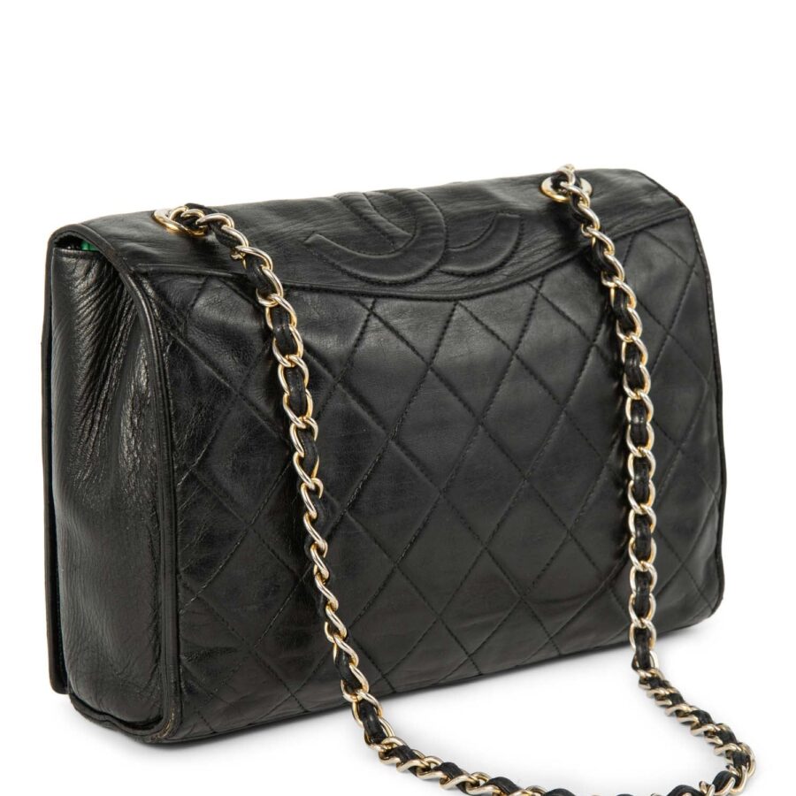 Chanel CC Logo Quilted Leather Messenger Bag Black Gold | Studio Nafay