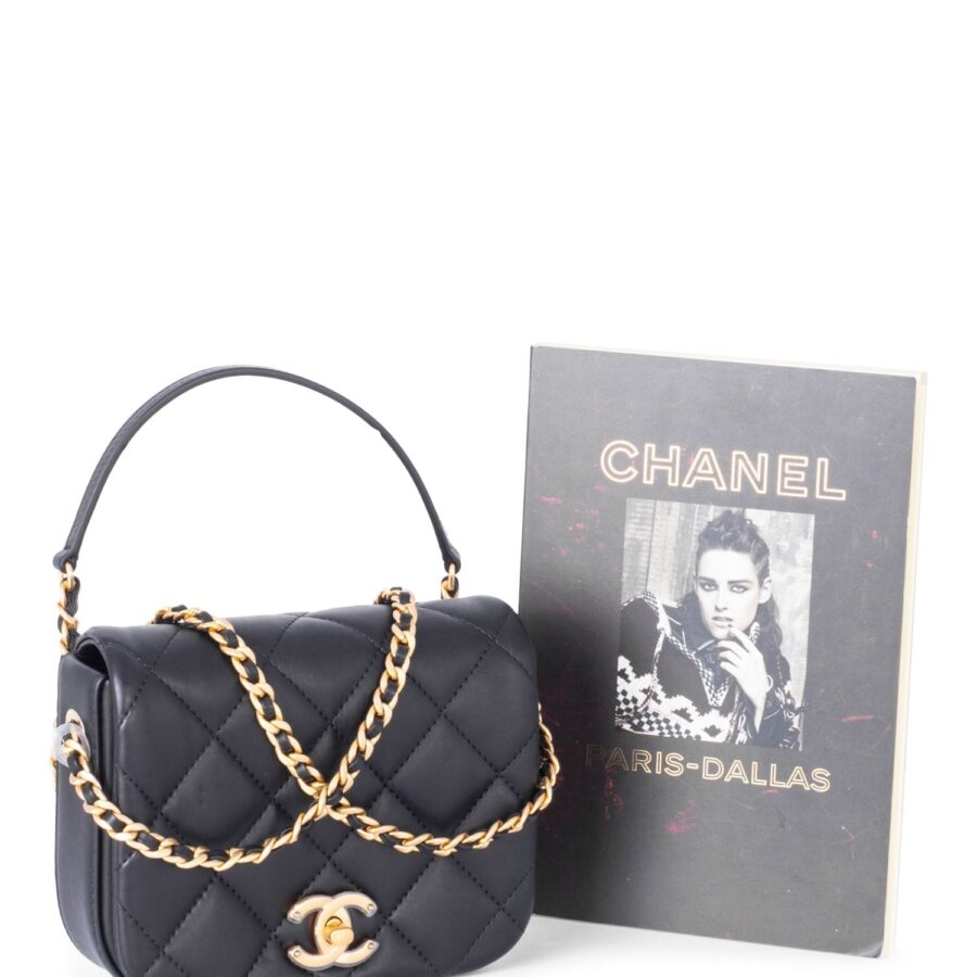 Chanel CC Logo Quilted Leather Mini Square Bag Black | Studio Nafay